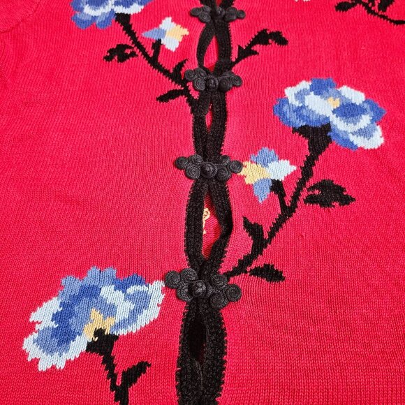 Coldwater Creek Cardigan Sweater Womens 3X Red Floral Frog Closures 90s Y2K - Picture 4 of 11